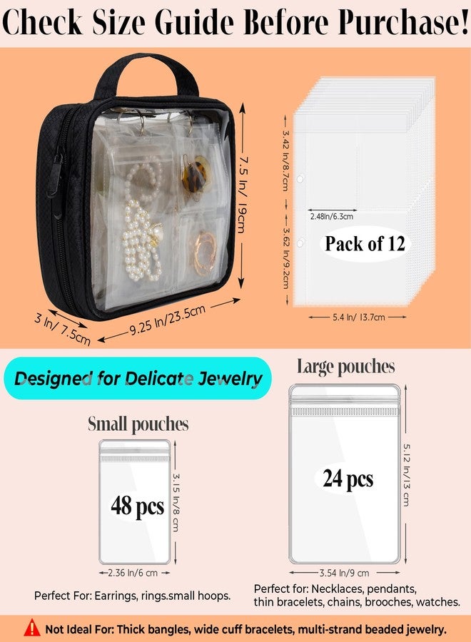 LingLingo Travel Jewelry Organizer Case Transparent Jewelry Storage Book Binder Bag for Earrings, Rings, Necklace, Bracelet,Black - Image 2